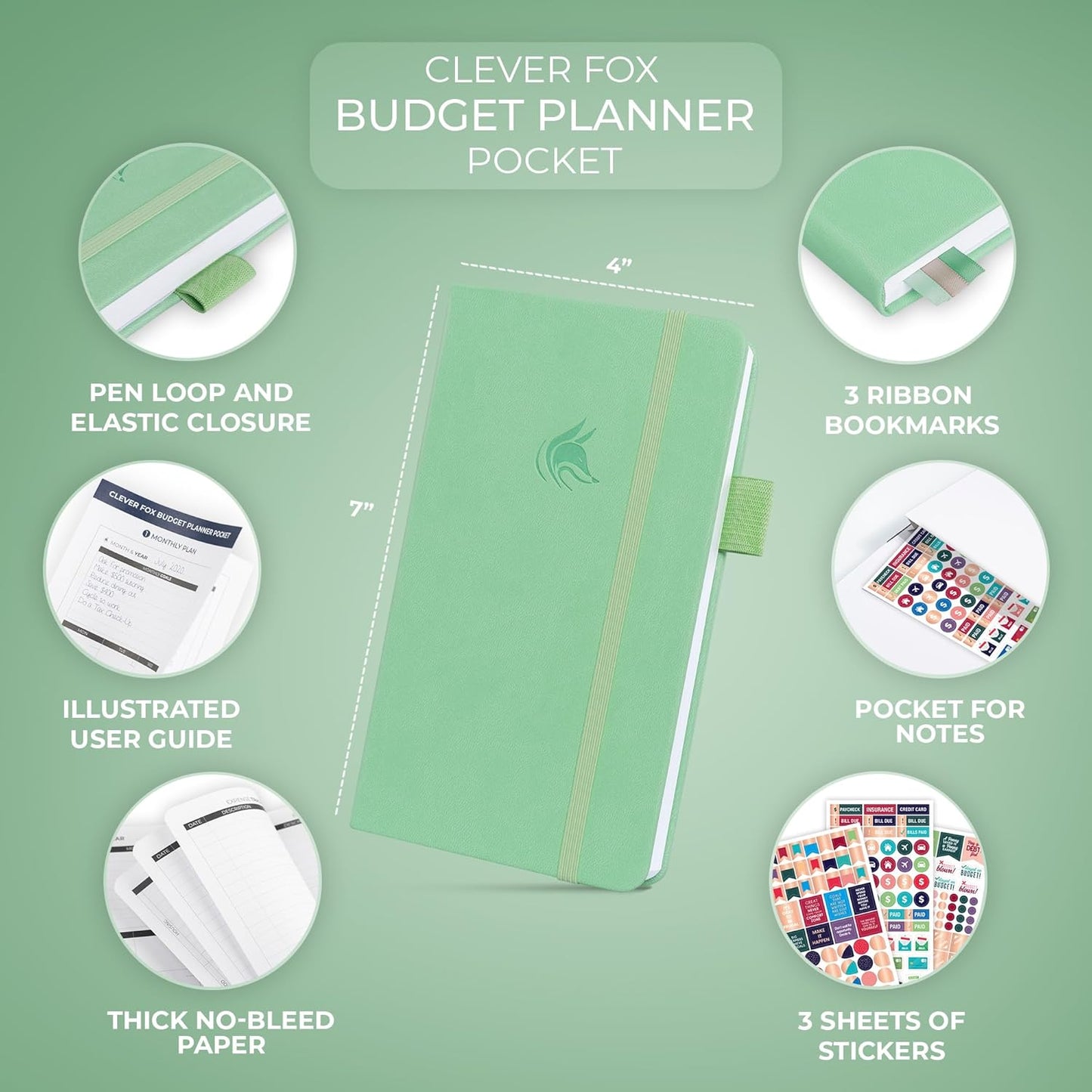 Clever Fox Budget Planner Pocket – Mini Expense Tracker Notebook. Monthly Budgeting Organizer, Finance Logbook & Accounts Book, Small (Mint Green)