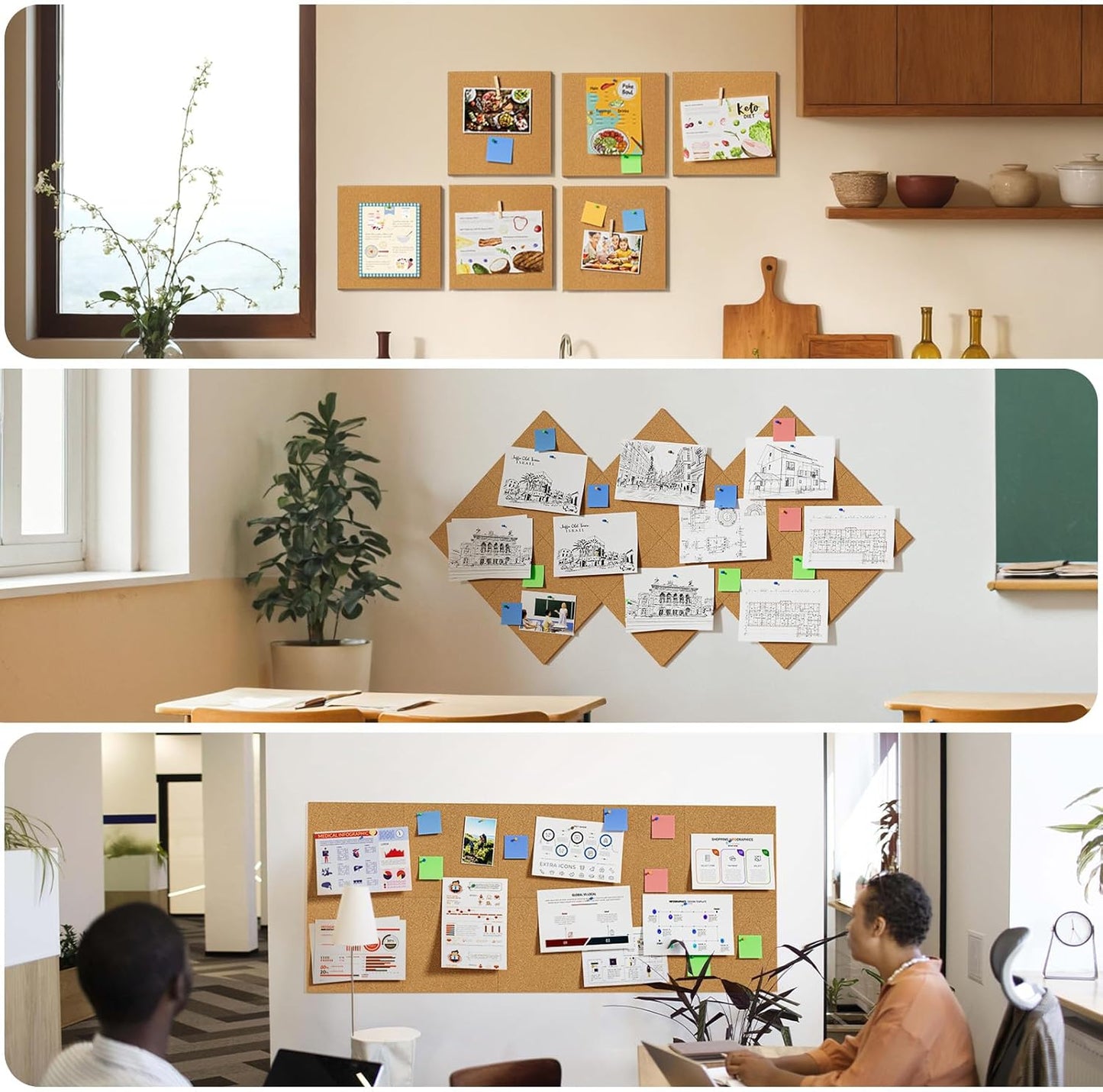 MaxGear Large Cork Board for Wall 48" x 36", 12 Pack Cork Board Tiles with 40 Pushpins & Safe Removable Adhesive Tabs, 12" x 12" Corkboards for Office, School & Home