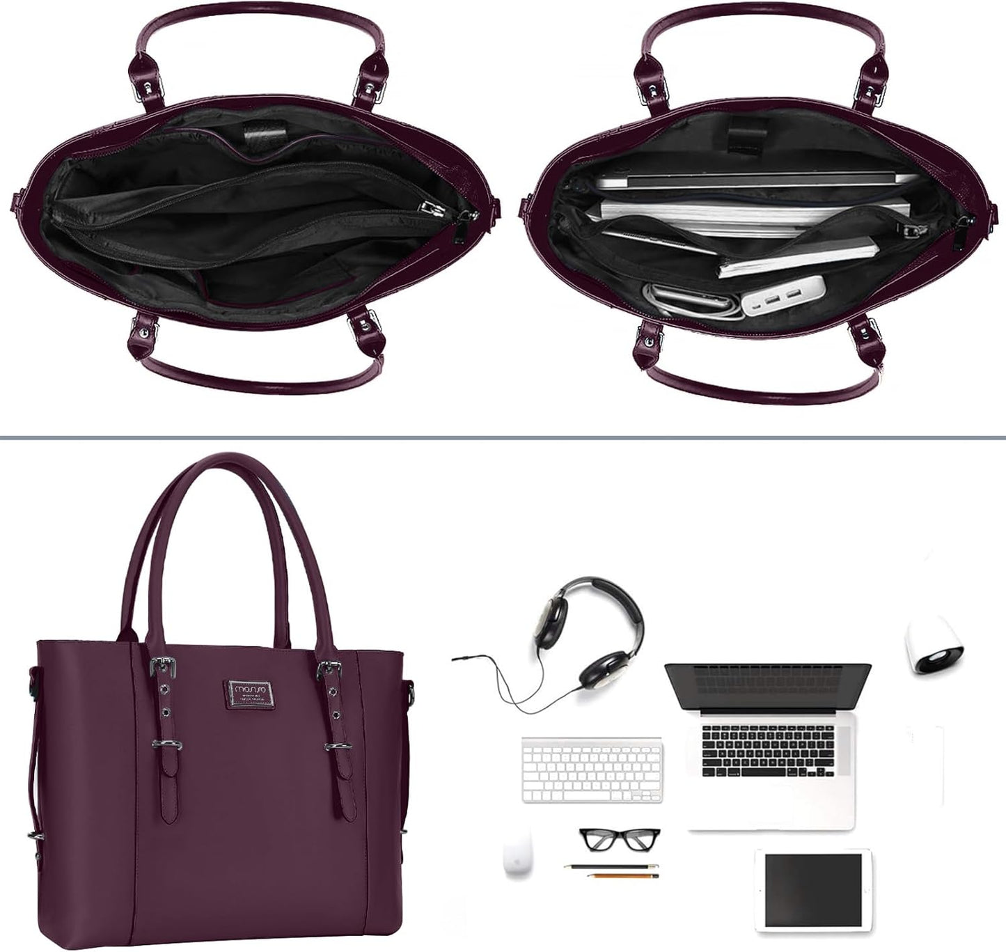 MOSISO PU Leather Laptop Tote Bag for Women, Waterproof Large Capacity Business Work Briefcase Shoulder Laptop Bag