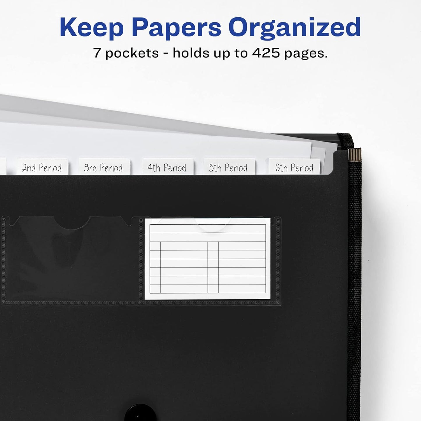 Avery Expanding File Folder Organizer, 7-Pocket Accordion File Organizer, Black, Holds 425 Letter/A4-Size Sheets (73550)