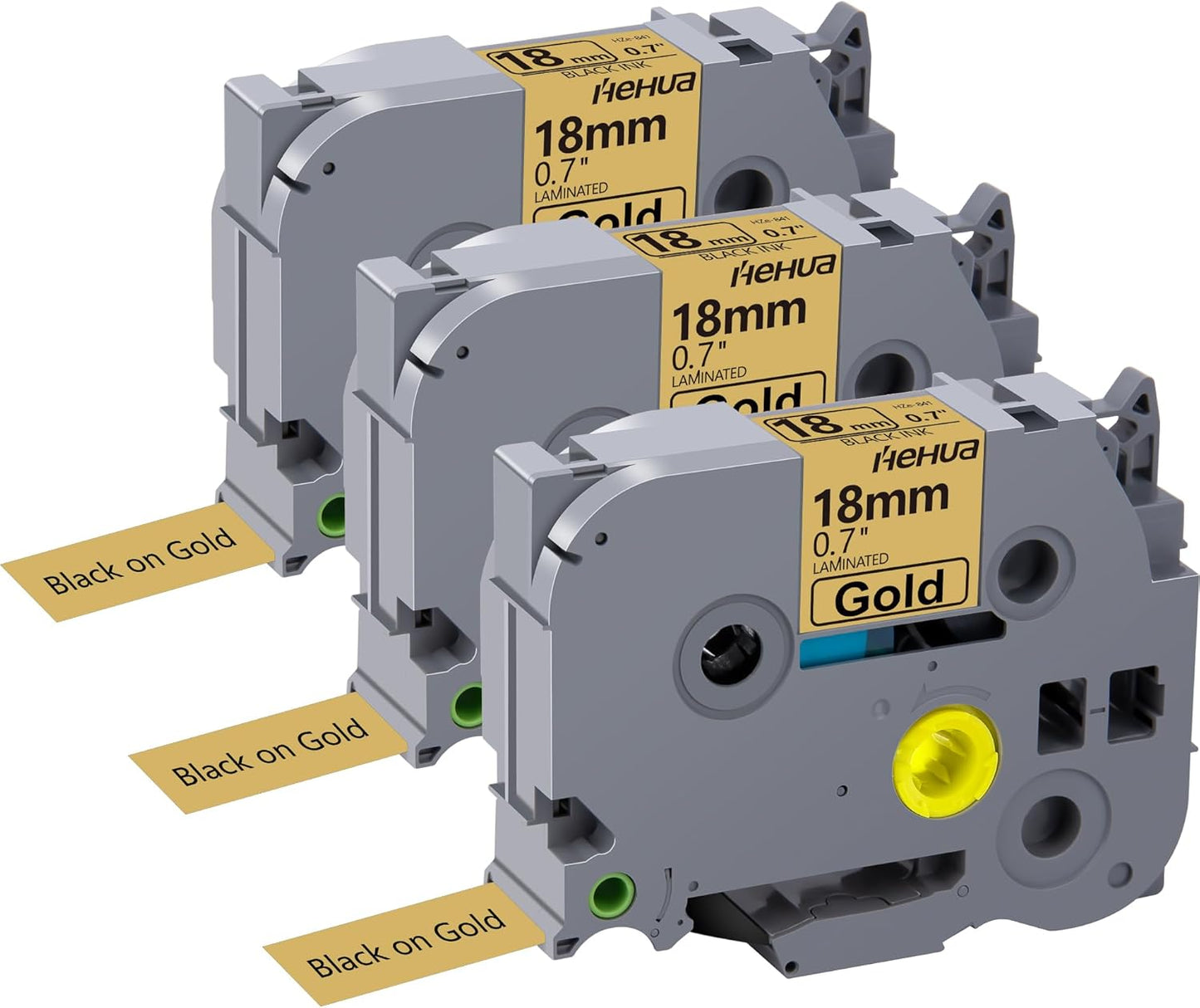 Hehua 18mm 0.7 Black on Gold Laminated Tape Compatible for Brother Label Maker Tape TZe-841 TZe841 TZ-841 TZ841 for P Touch PT D400 D450 D600 D610 P710BT, 3/4'' x 26.2ft, 3 Pack