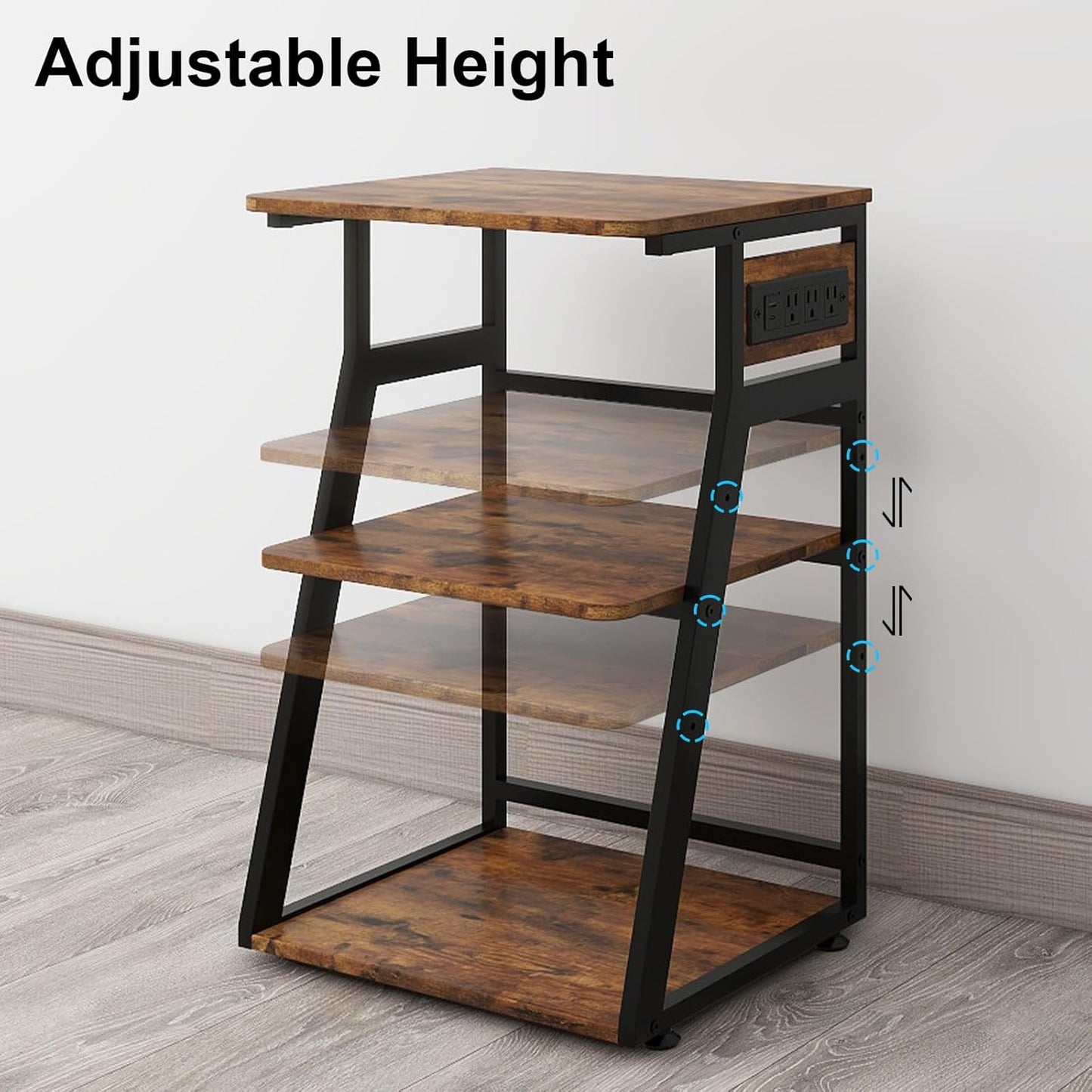 Natwind 19.7"x15.7" Printer Stand,3 Tier Printer Table with Charging Station, Rolling Cart with Adjustable Storage Shelf for Home Office Organization, Stand for Heat Press,3D Printer (Retro)