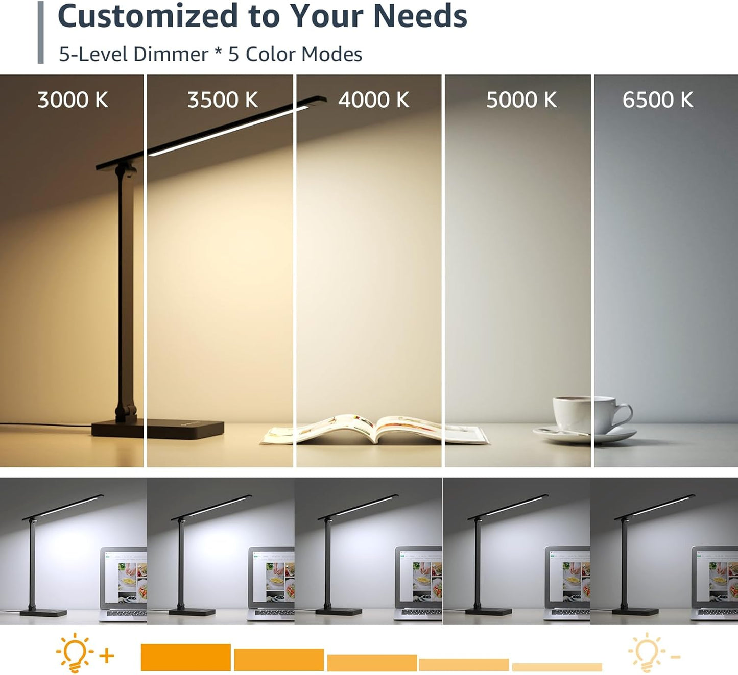 Lepro LED Desk Lamp for Home Office, 9.5W 750LM Metal Touch Control Desk Light, 5 Color Modes 5 Brightness Level, Eye Caring Task Lamp For Reading, Sewing, Crafts, School Supplies, Puzzle Light, Black