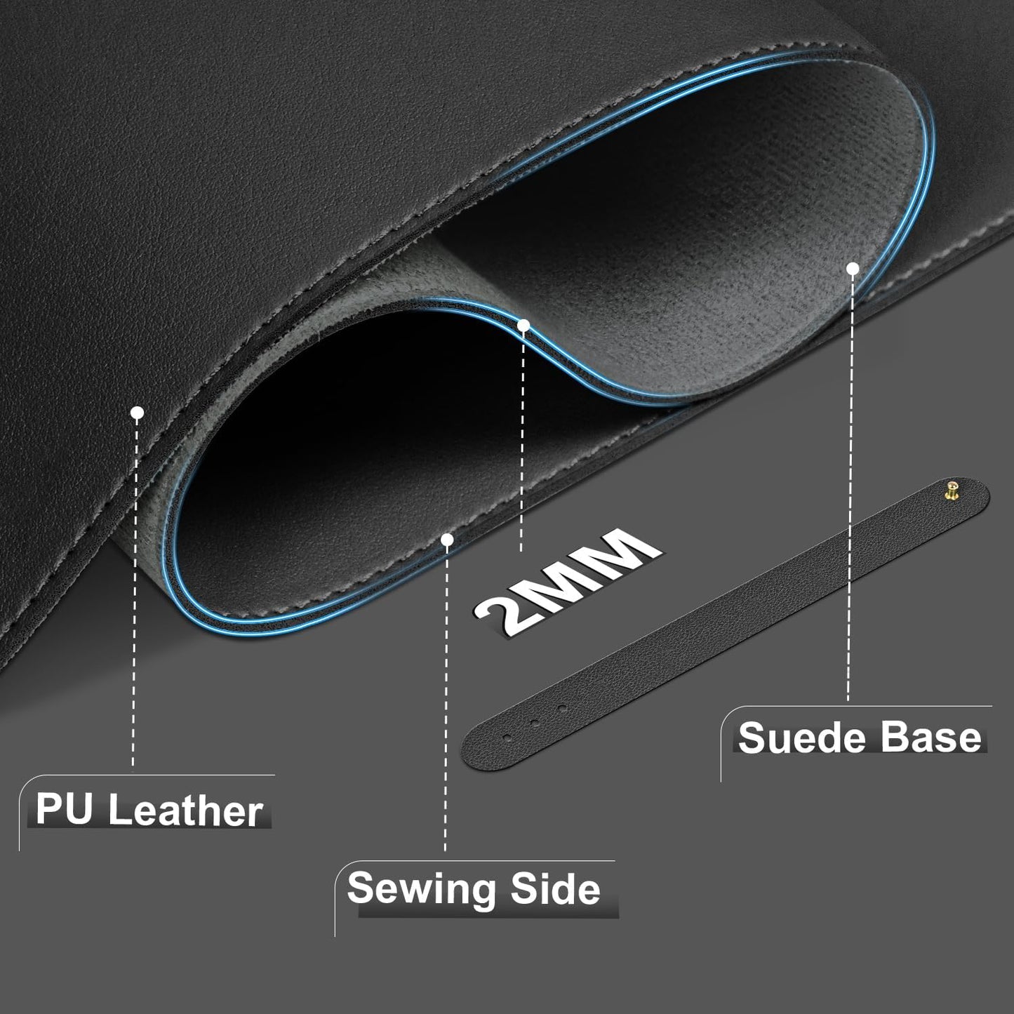 BLESWIN Desk Pad Protector, Leather & Suede Desk Mat, Non-Slip Desk Pad Mat, Large Mouse Pad, Waterproof Desk Blotter Mat, Desk Cover for Office, Home (Black, 23.6" x 13.7")