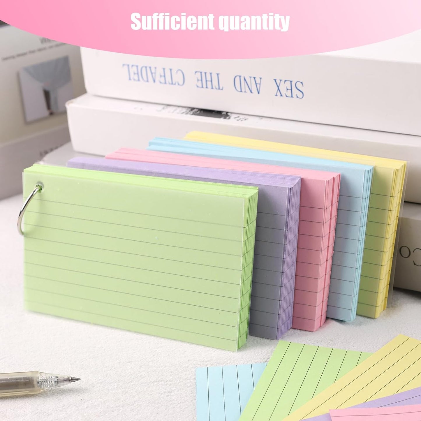 500PCS Index Cards 3x5 Inches, Colored Index Cards with Ring for Back to School, Punched Lined on Both Side Notecards Study Heavy Flashcards for Studying, Learning, College, Memory