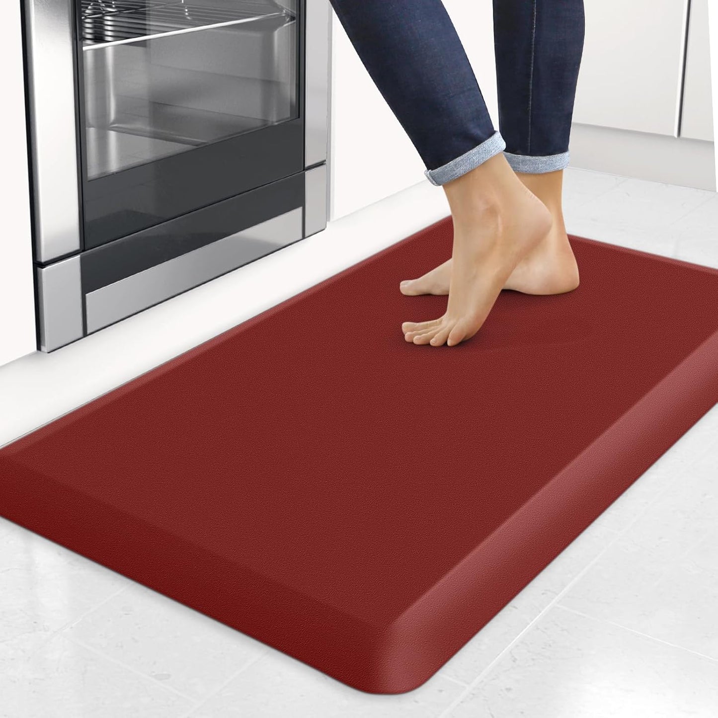 4/5 Inch Thick Kitchen Mats for Floor, StepRite Kitchen Rug for Standing Desk, Non-Slip, Thicker, Stain Resistant, Waterproof, Comfort Anti Fatigue Floor Mat for Home, Kitchen, Office - Red,32 * 20''