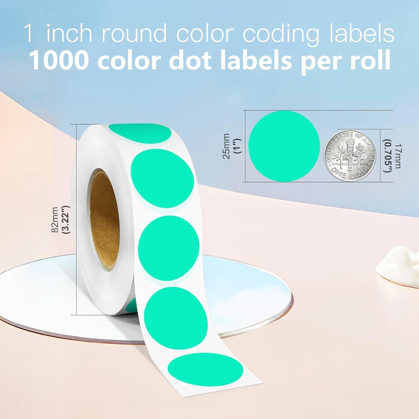 1 Inch Round Color Coding Labels, 1000 Dots Per Roll Aqua Color Coded Dot Stickers, Round Color Dot Labels for Organizing, Filing, and Storage