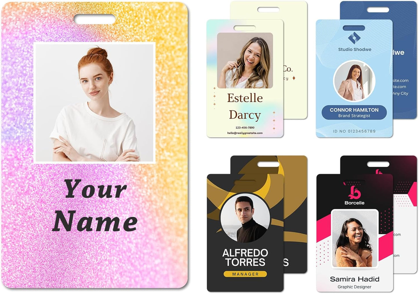 Custom Id Badge Custom Id Card Identification Badges Customizable Personalized Name Badge Customize Name Tag Photo Logo Employee Work Office Volunteer Customized Personal (Vertical-10)
