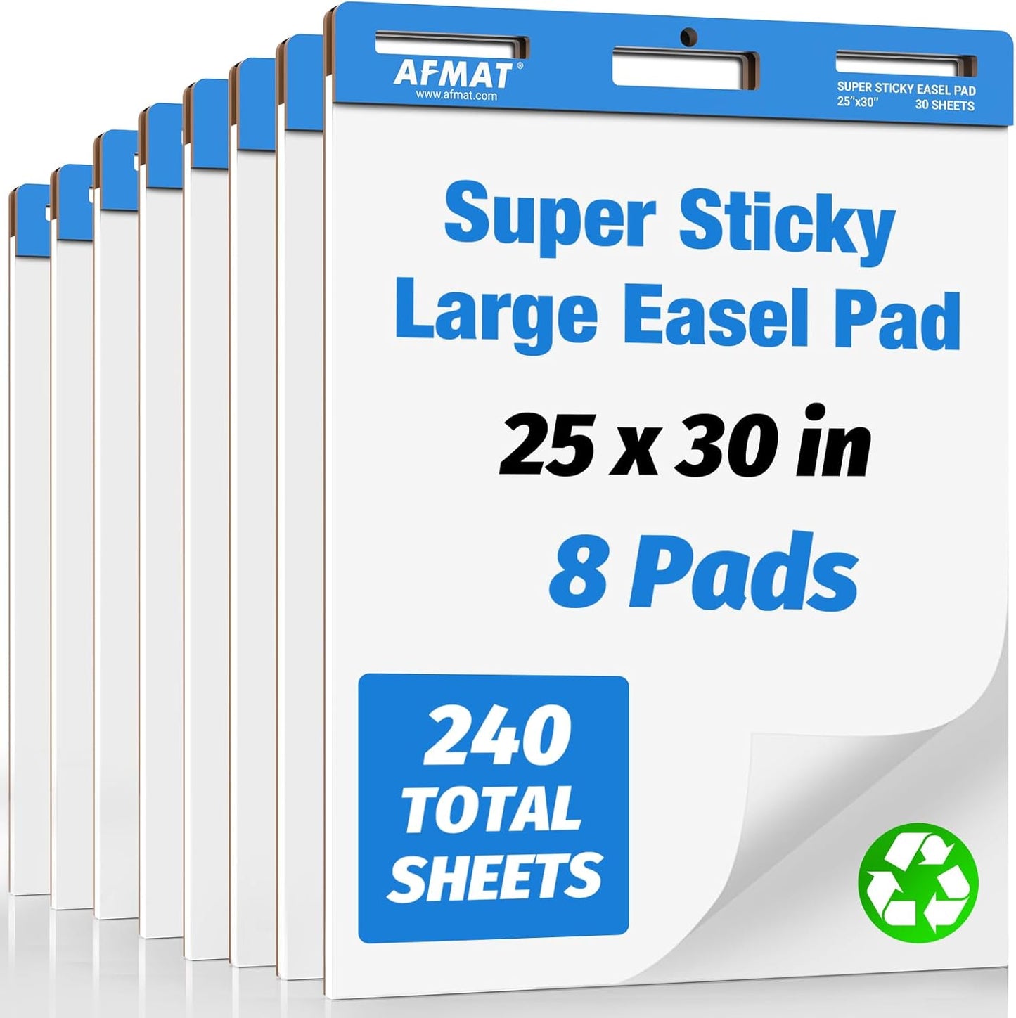 AFMAT Sticky Easel Pads, 25 in x 30 in Flip Chart Paper for Teachers, Ink Bleed-Through Resistant Easel Paper for Office/Classroom/Whiteboard/Wall/Windows, 30 Sheets/Pad, 8 Pads