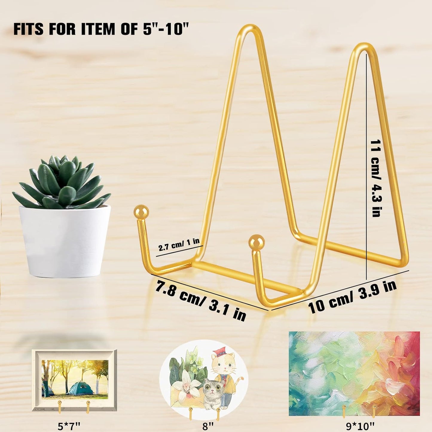 Decolore 4 Pack 4 Inch Display Stands Gold Plate Stands Metal Frame Holder Stand for Picture, Decorative Plate, Photo Easel, Artistic Work Display Stand, Picture Frames