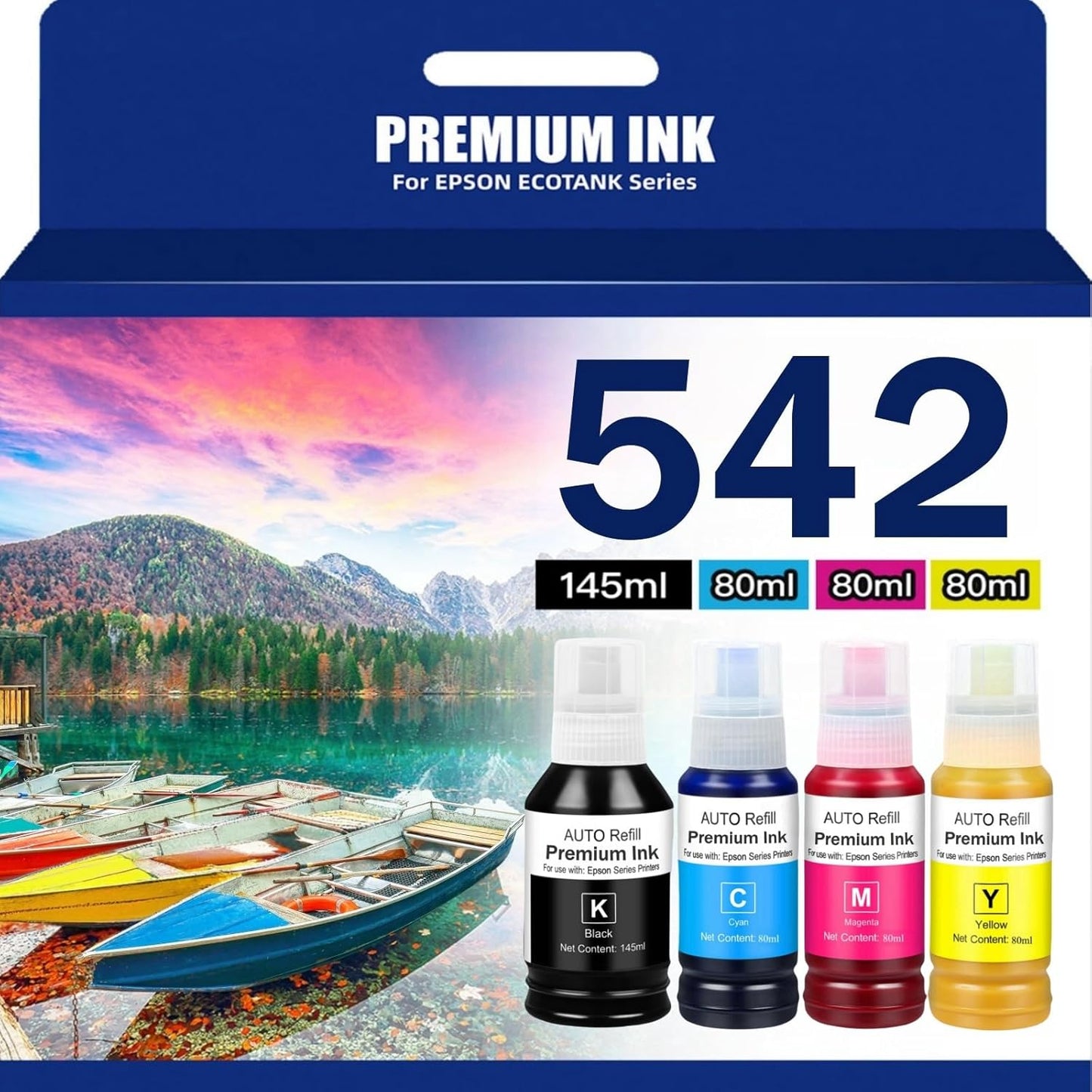 542 Ink Refill Bottles for EcoTank Pro ET-16600, ET-5150, ET-5170, ET-5180, ET-5800, ET-5850, ET-5880, ET-16650, Workforce ST-C8000, ST-C8090（BK C M Y）