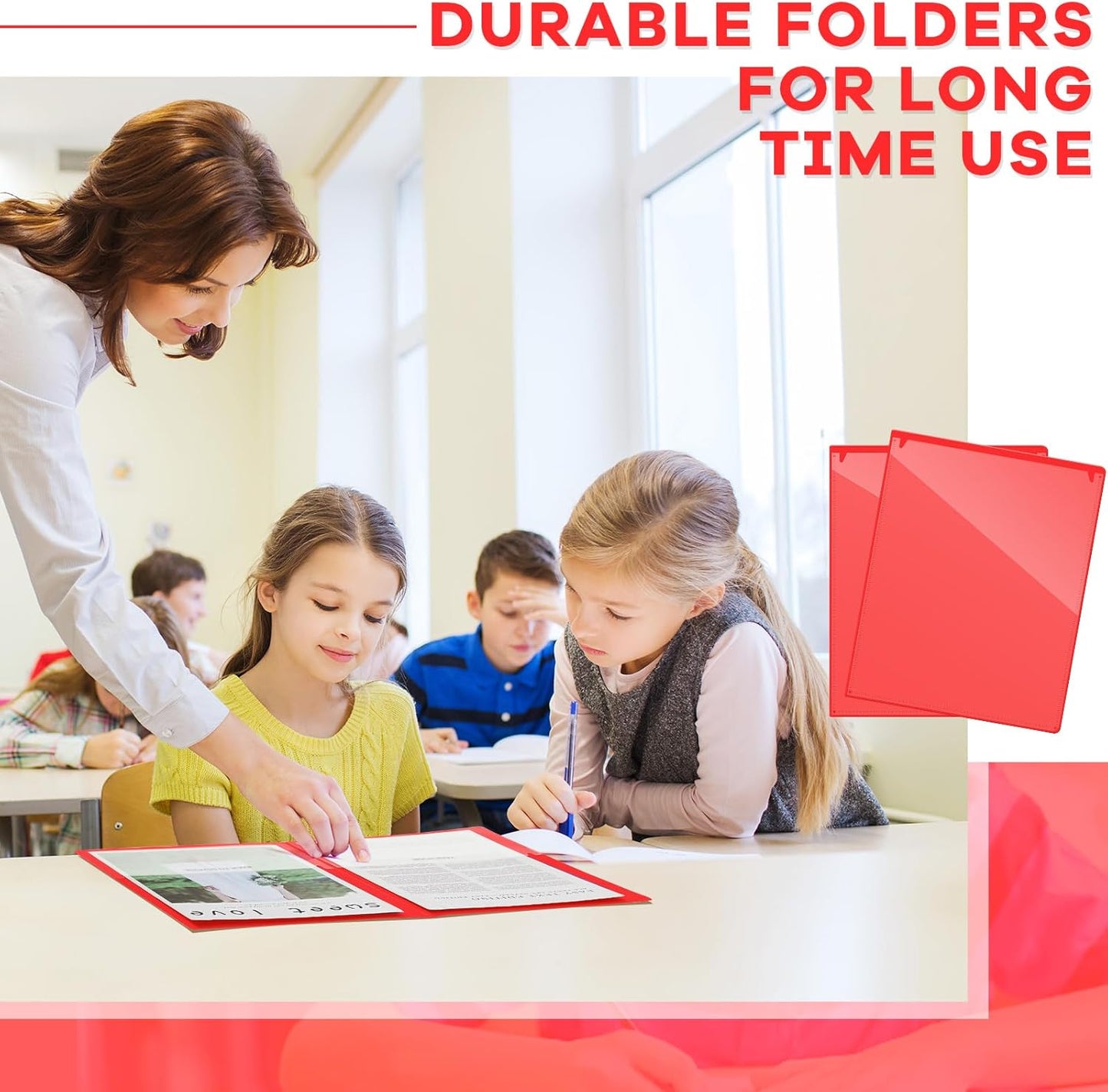 Henoyso 12 Pcs Folders Take Home Heavy Duty 2 Pocket Homework Folders with Clear Front Pockets for Elementary Students Parent Teacher Communication (Red)