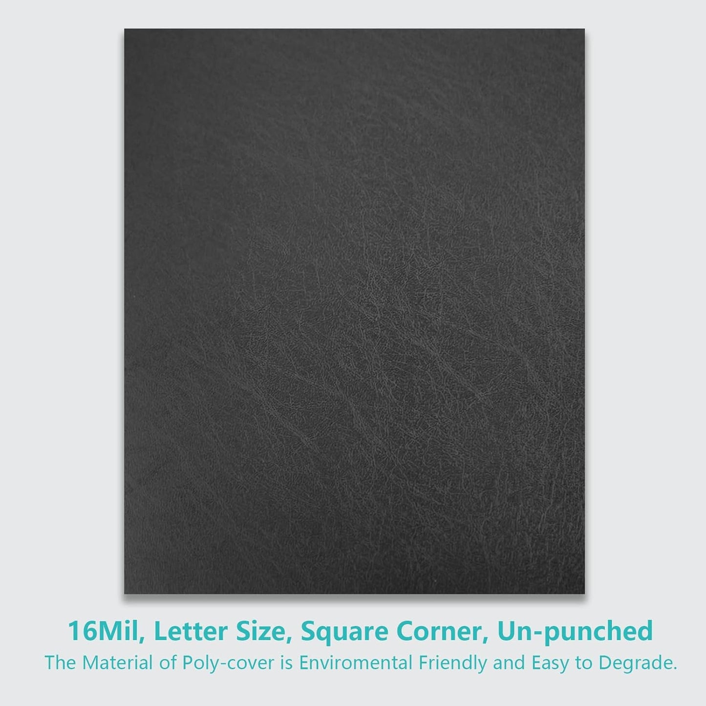 Binditek 100 Pack 16 Mil Leather-Textured Heavyduty Polycovers, Plastic Binding Presentation Covers, Letter Size, 8-1/2 x 11", Square Corners, Un-Punched, Black