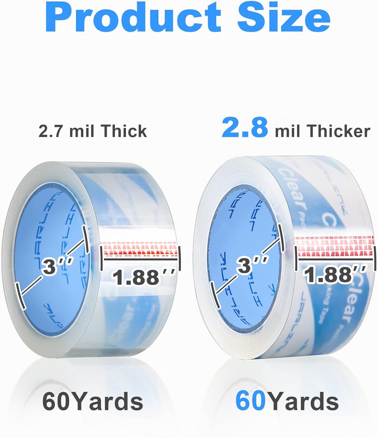 JARLINK Clearer Packing Tape 12 Rolls, Heavy Duty Packaging Tape for Shipping Packaging Moving Sealing, 2.8mil Thicker, 1.88 inches Wide, 60 Yards Per Roll, 720 Total Yards