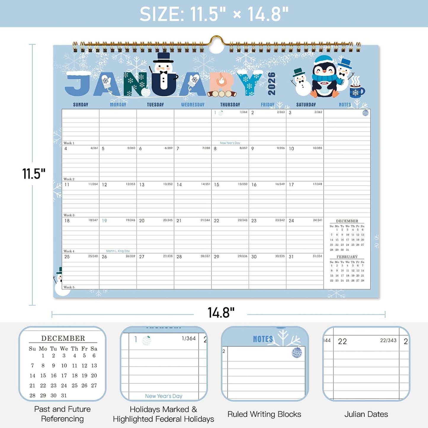 Lbylyhxc Calendar 2026 - 18 Monthly Wall Calendar 2025-2026 from July 2025 to December 2026, 14.8 x 11.5 Inches.Thick Paper includes major holidays and dedicated space for notes and important dates (Calendar 2025-2026 festivals)
