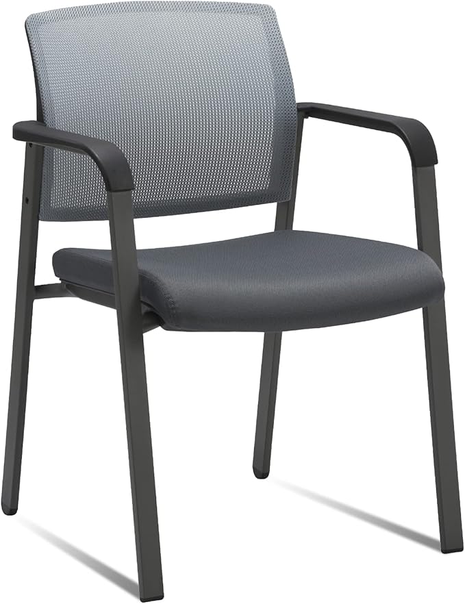 CLATINA Mesh Back Stacking Arm Chairs with Upholstered Fabric Seat and Ergonomic Lumber Support for Office School Church Guest Reception Grey