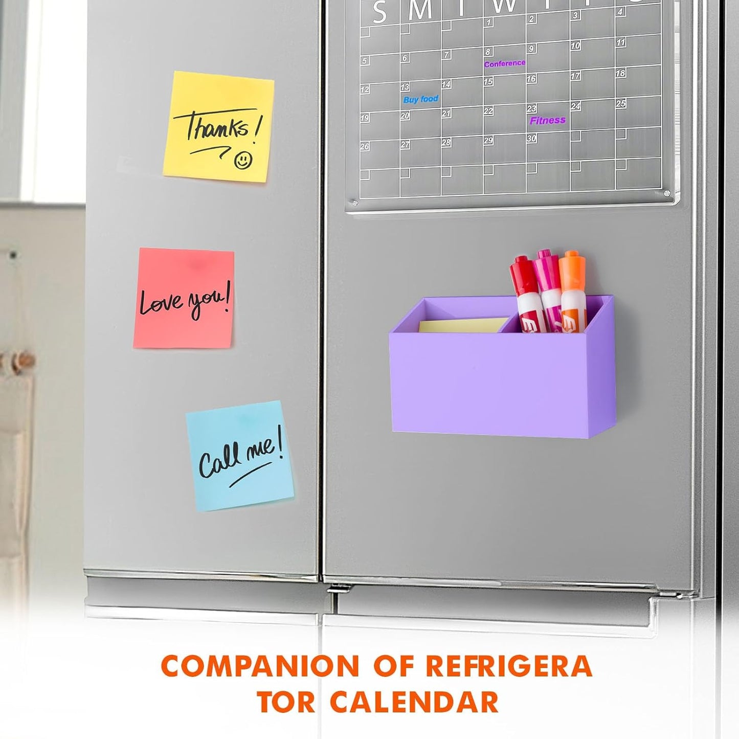 BEYGORM Magnetic Dry Erase Marker Holder for Whiteboard,Non-slip Acrylic Magnet Pen Holder for Fridge Refrigerator,Locker Organizer for Work,Locker Accessories,Pencil Cup for Desk(Purple)