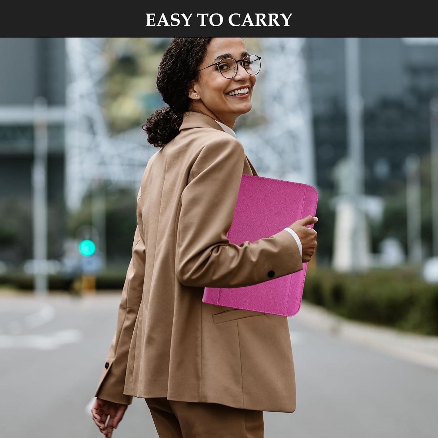 ProCase Portfolio Business Padfolio Folder with Zipper, Conference Meeting Executive File Legal Document Organizer with Pockets Letter Size A4 Writing Pad Notepad Padfolio -Magenta