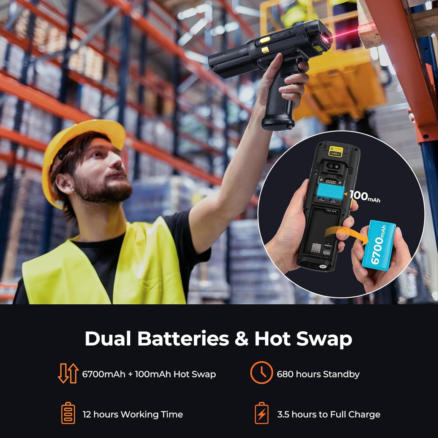 MUNBYN 088P 2025 New Long-Range-Android-Barcode-Scanner, Android 13 PDA, Equip with Zebra 4850 Scanner, Long Distance Inventory Scanner with Pistol Grip, 1D 2D QR for Warehouse