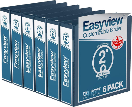 Easyview Premium 3-Ring Binders with Clear-View Covers and Round Rings, Binders for School or Office, 2 Inch, Pack of 6, Navy Blue