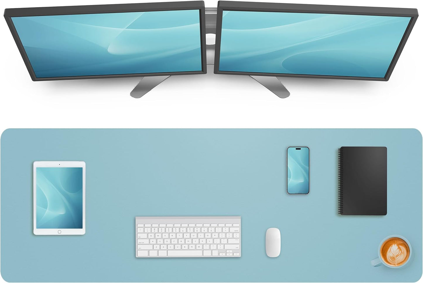 Leather Desk Pad Protector,Mouse Pad,Office Desk Mat, Non-Slip PU Leather Desk Blotter,Large Desk mat,Waterproof Keyboard mat for Office/Home/Decor (Light Blue,55" x 17")