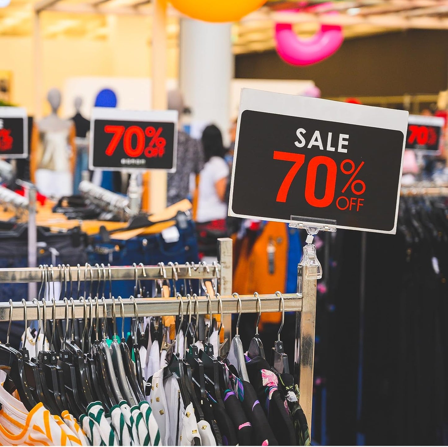 60PCS Clear Sign Holder Clips for Retail Display, Plastic Price Sign Clamps Label Tag Acrylic Clips, Merchandising Rotatable Pop Clips for Retail Rack, Baskets or Cards