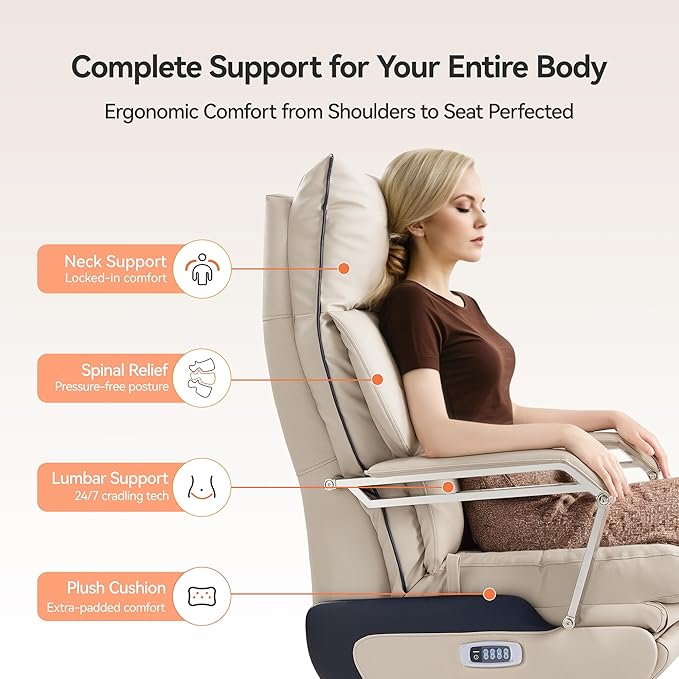 M80A Dual Motor Electric Executive Office Chair with Footrest, Comfortable Reclining Office Chair Wide Seat, Big and Tall Ergonomic Leather Home Office Desk Chair (Beige,Multi-Functionality)