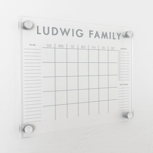 Personalized Clear Acrylic Calendar for Wall, Calendar Whiteboard for Wall, Dry Erase Wall Calendar, Wall Calendar Organizer System for Home (Block, Grey, 14"W x 11"H)