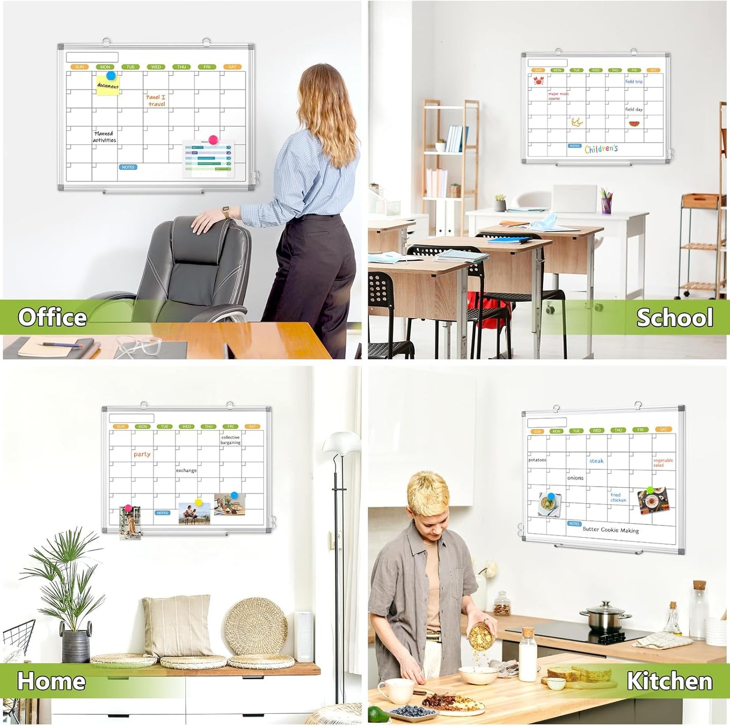 Dry Erase Calendar Whiteboard for Wall, 24" x 18" Magnetic Monthly White Board Calendar, Hanging Double-Sided White Board for Planning, Memo, School, Home, Office