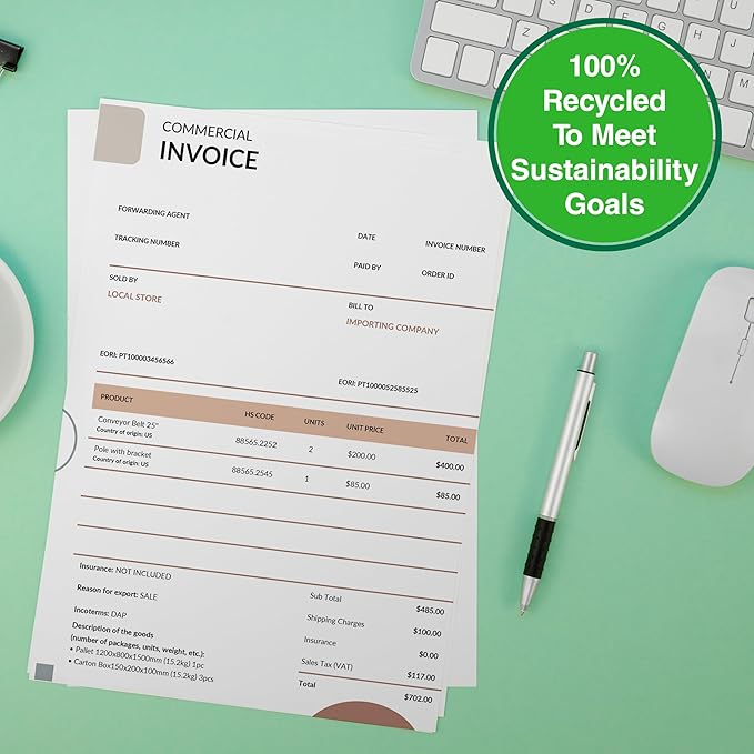 PrintWorks 100% Recycled Printer Paper 8.5" x 11" White - 20 lb Copy & Multipurpose Computer Paper - 8 Packs, 3200 Sheets - Made in the USA - 92 Bright - Printer & Copier Compatible (00018-8)