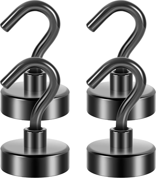 Neosmuk Magnetic Hooks Heavy Duty, 85lb Strong Magnet with Hook for Fridge, Super Neodymium Extra Strength Industrial Hooks for Hanging, Magnetic Hanger for Toolbox, Cruise, Grill(Gunmetal,4 Pack)