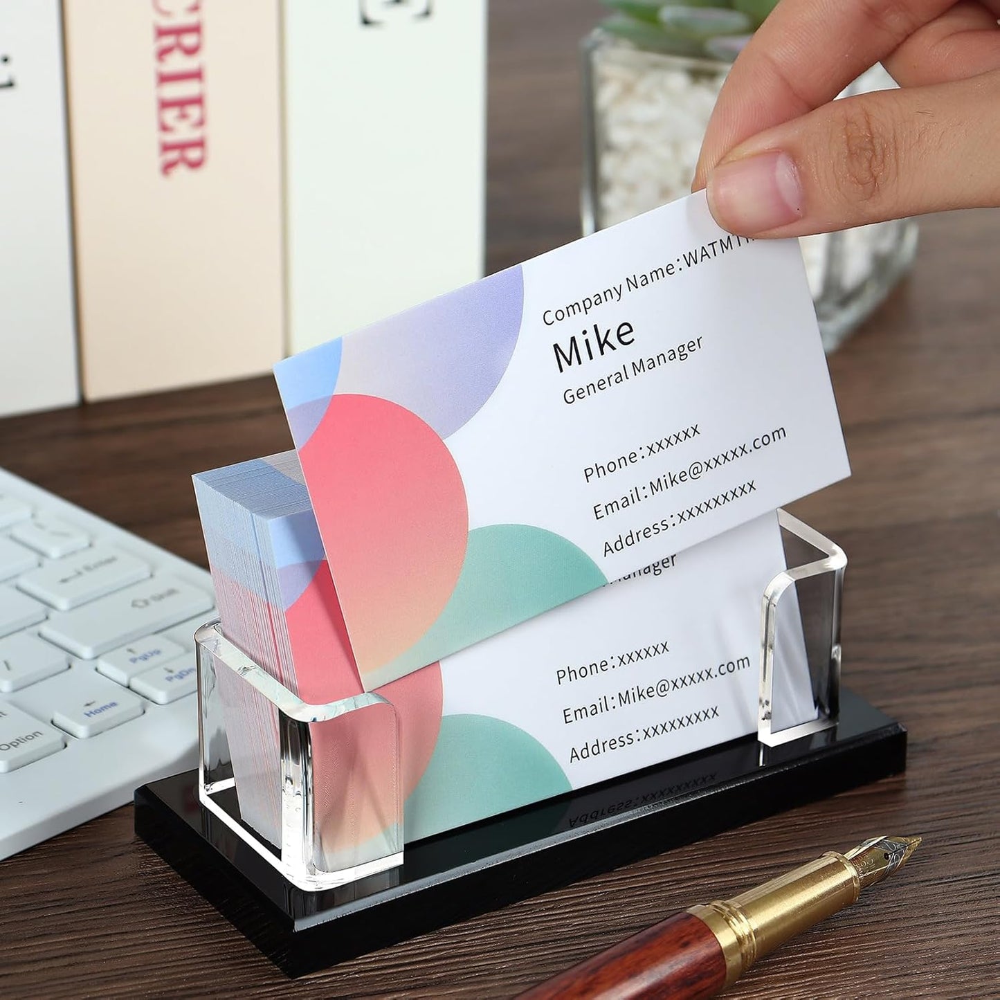 1 Pcs Acrylic Business Card Holder, Clear Black Acrylic Card Holder, Business Cards Display Stand for Women and Men Desk Accessories Office Home Exhibition , 1 Slot (1)