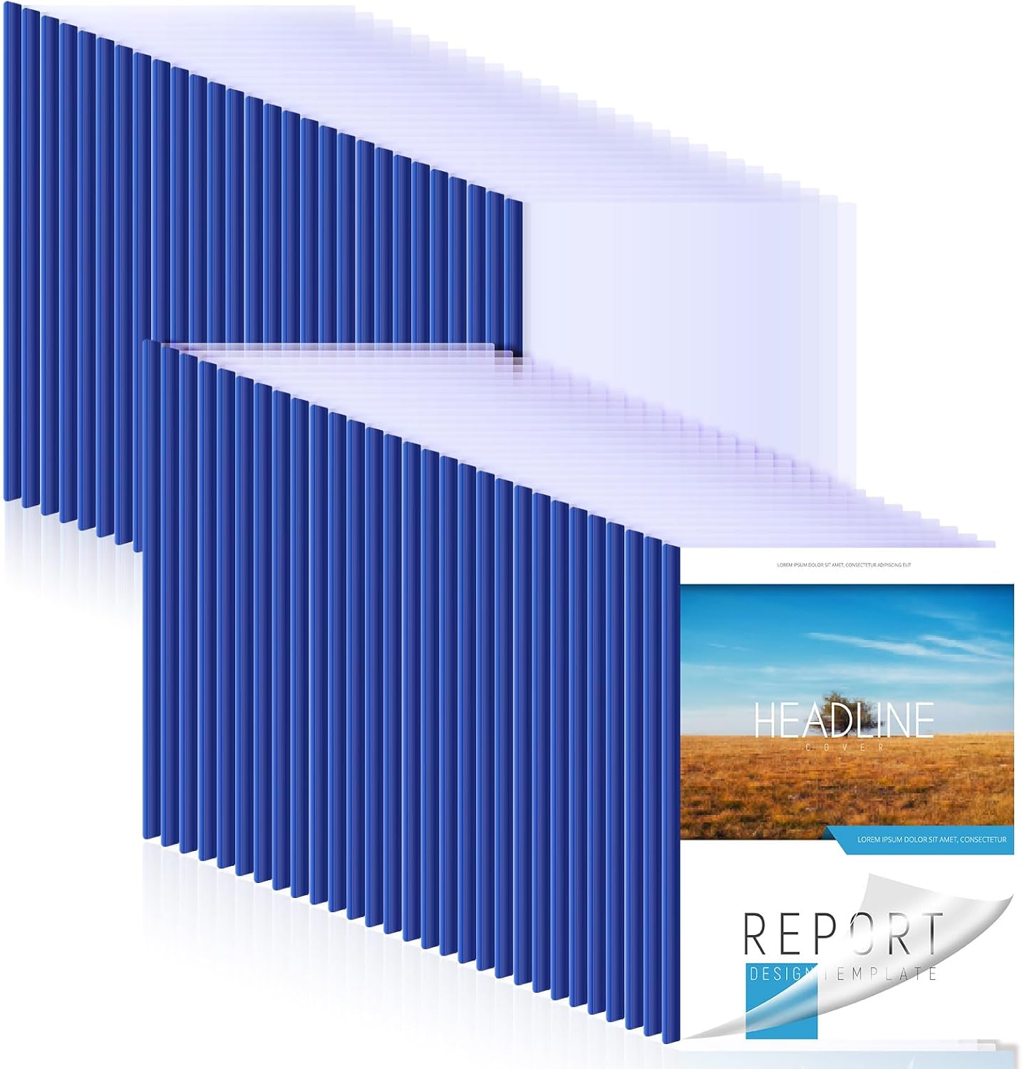 Thenshop 100 Pcs Clear Report Covers with Sliding Bars Sliding Bar File Folder Binder Plastic Report Folder for File Paper Book Resume Letter Office, 30 Sheet Capacity(Blue)