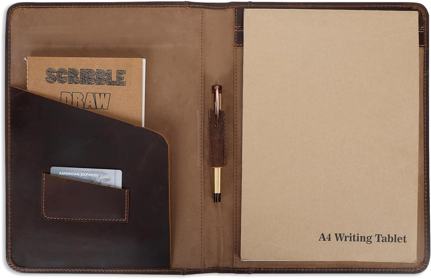 Heavy Duty Buffalo Leather Legal Pad Portfolio Handmade Executive Notebook Binder, Professional Padfolio Organizer Gift for Men and Women Genuine Leather Resume Document Holder (Dark Brown)