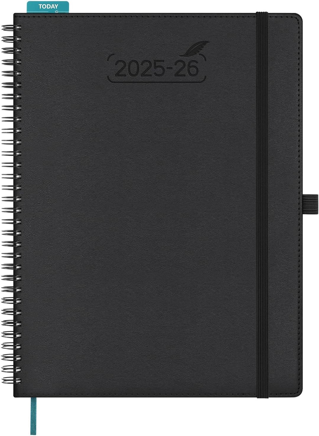 BEZEND Planner 2025-2026 Weekly and Monthly, 8.5" x 11" Academic Calendar (Jul 25-Dec 26) Vertical Daily Appointment with Hourly Timeslot & Monthly Tab, Spiral, PU Leather Softcover - Black