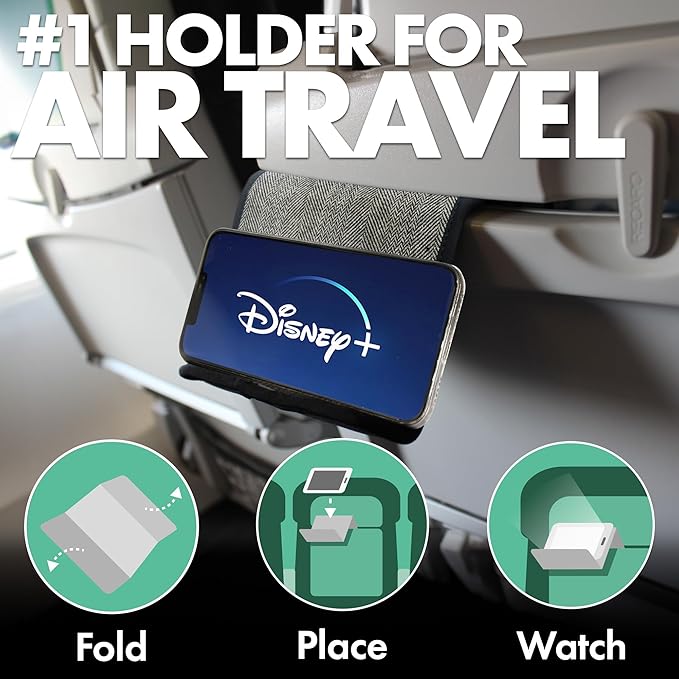 Folden Airplane Phone Holder, Flexible Cell Phone Holder, Folding Cellphone Stand for Desk, Bed, Office, Treadmill - Airplane Gadgets for Long Travel Accessories - Plane Essentials (Tweed)