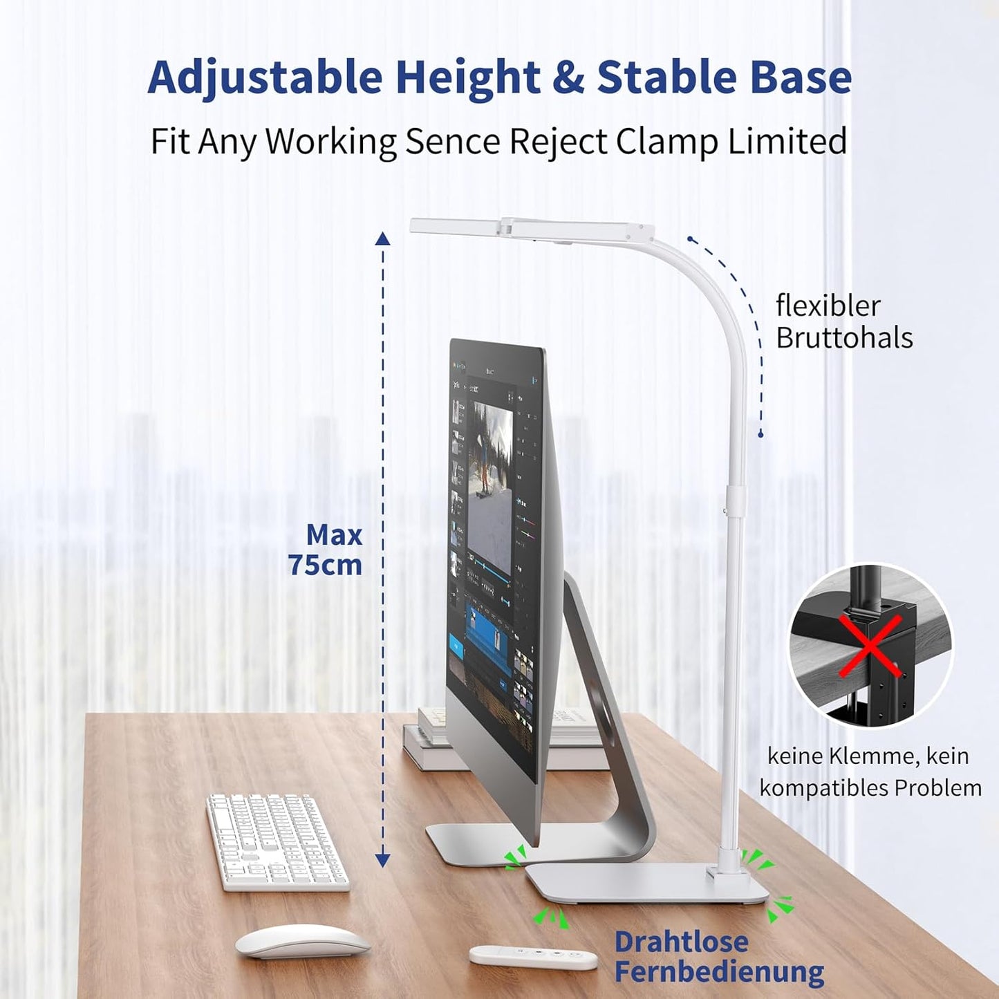 Desk Lamp Architect Task Dual Head Modern Flexible Gooseneck Tall Dimmable Light for Home Office, 5 Color Modes,Remote Control, 1500lm 24W Extra Bright Lighting