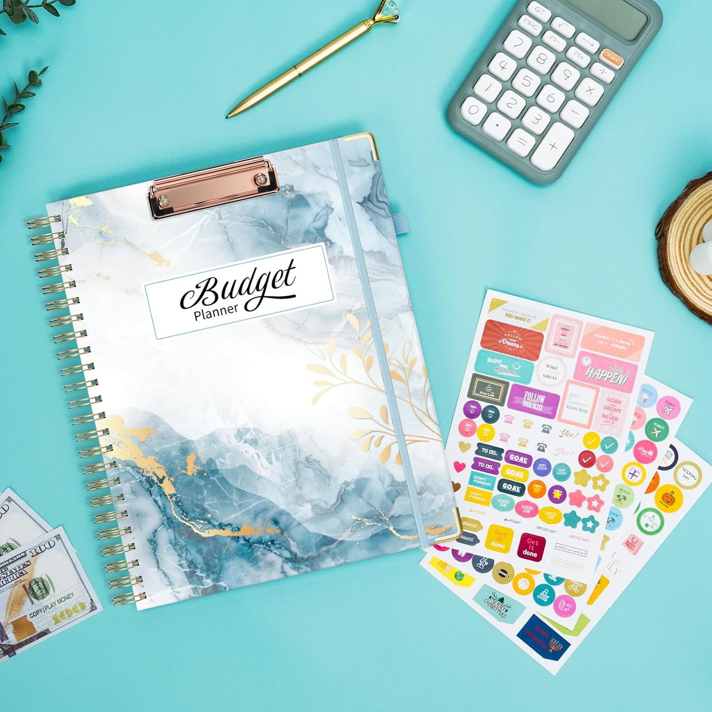 Ospelelf Undated Budget Planner with Expense Tracker and Bill Organizer Large Spiral Bound Monthly Account Planners to Take Control of Your Money 12 Months Blue