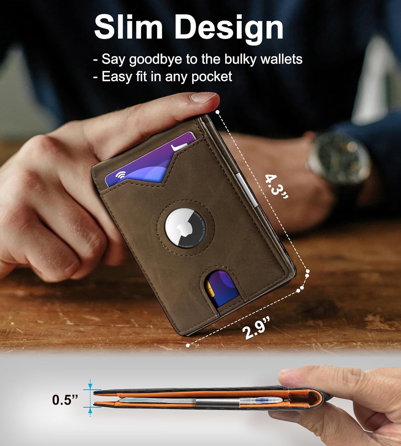 Airtag Wallet for Men,with Money Clip 11 Cards Slim Front Pocket Leather RFID Blocking Wallet with Gift Box