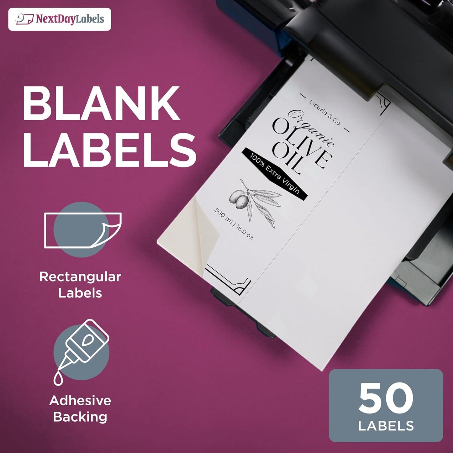 NextDayLabels – 4-1/4" x 11" Rectangular Sticker Labels for Printer - White Laser/Inkjet Printer Labels Return Address Labels Shipping Label Stickers (25 Sheets, 2 Per Sheet, 50 Labels)