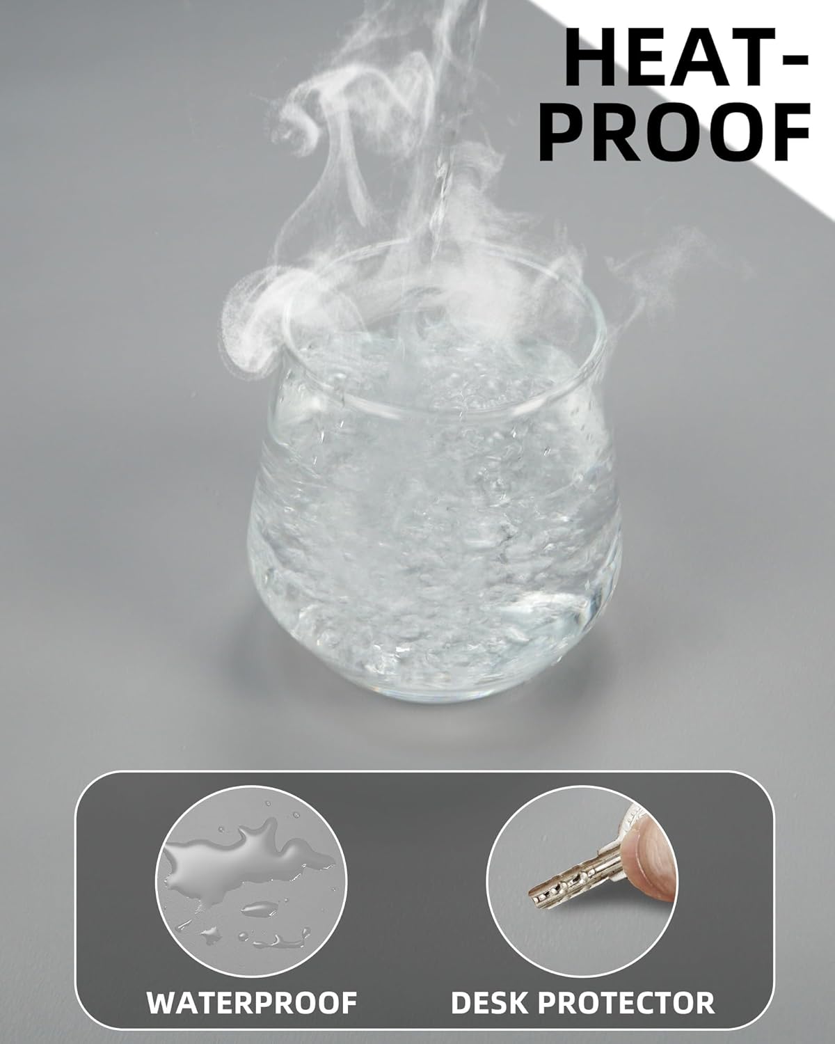 PU Leather Desk Blotter Mat, Large Mouse Pad, Non-Slip & Waterproof Desk Cover for Office and Home - Light Grey, 36" x 17"