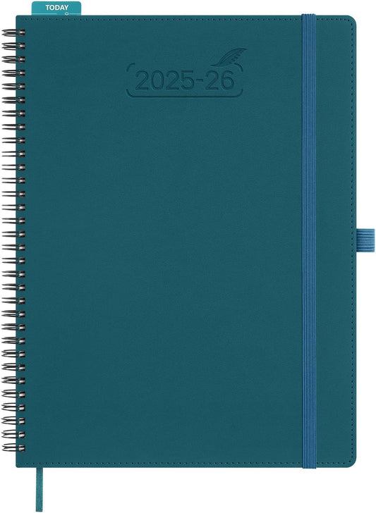 BEZEND Planner 2025-2026 Weekly and Monthly, 8.5" x 11" Academic Calendar (Jul 25-Dec 26) Vertical Daily Appointment with Hourly Timeslot & Monthly Tab, Spiral, PU Leather Softcover - Dark Green