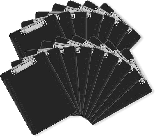 Black Clipboards, PANDRI 16 Pack Plastic Clipboards with Low Profile Clip 12.5 x 9 Standard Letter Size Clipboard for Classrooms Offices