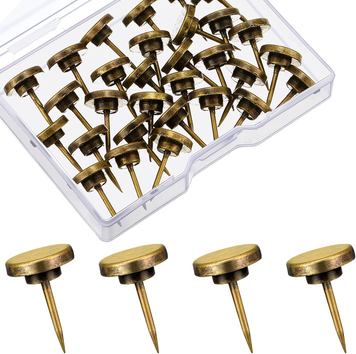 30 Pieces Push Pins, Metal Thumb Tacks for Picture Photo Hanging, Wall Pins for Board Posters Bulletin Maps, Wall Tack for Office Home Decorative(Bronze)