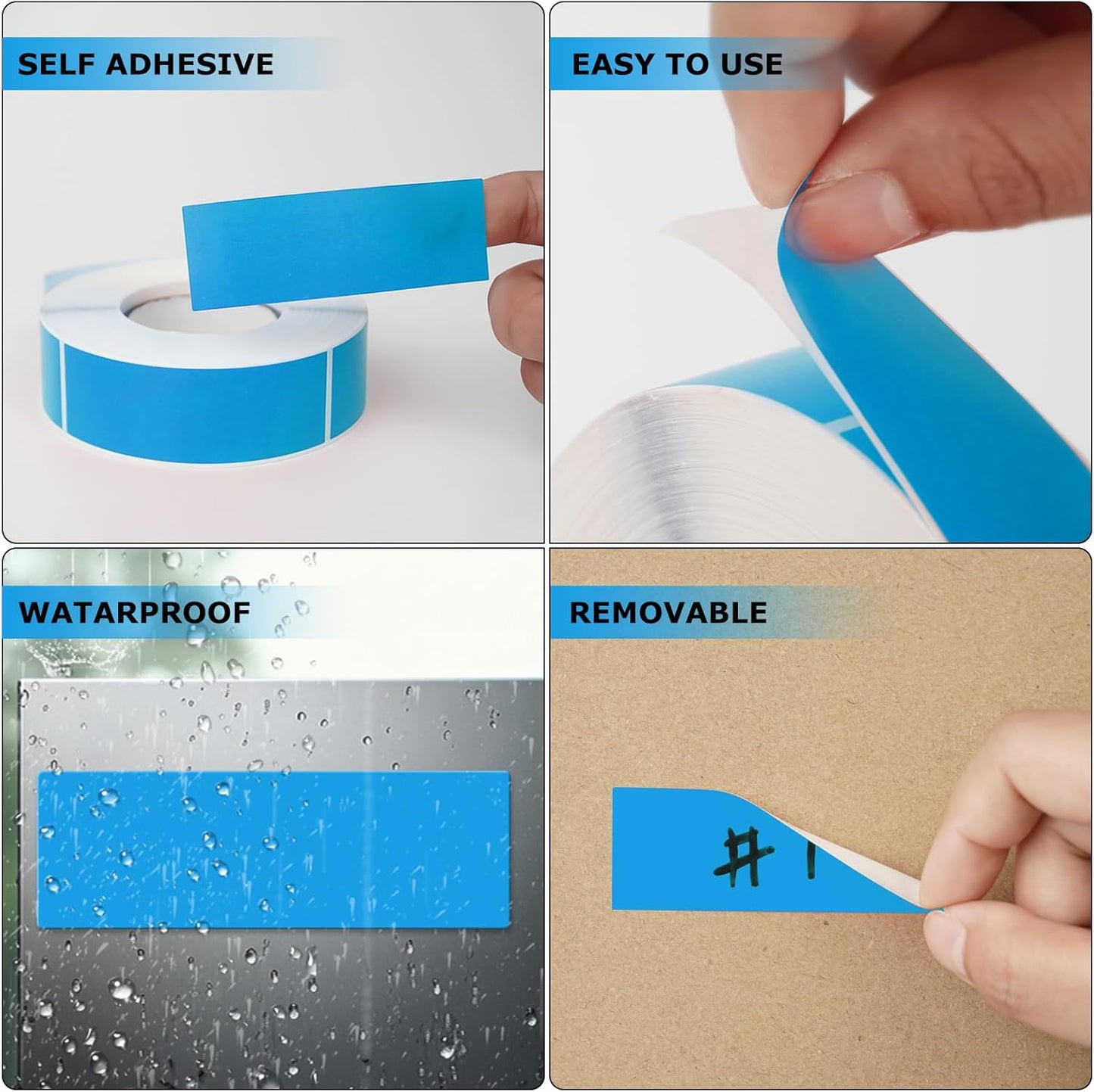 Blue Rectangle Stickers 3 x 1 Inch Color Coding Labels Vinyl Roll Self-Adhesive Waterproof Removable 500 PCS