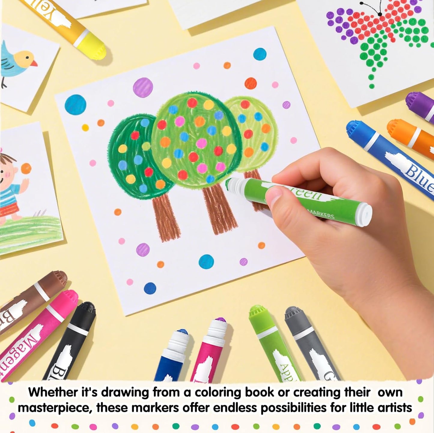 HNSHAG 120pcs Art Bingo Daubers, 15 Colors Washable Dot Markers, Bulk Preschool Art Supplies Paint Craft Kit for Kids, Ideal for Toddler Art and Crafts Painting Supplies Drawing Coloring