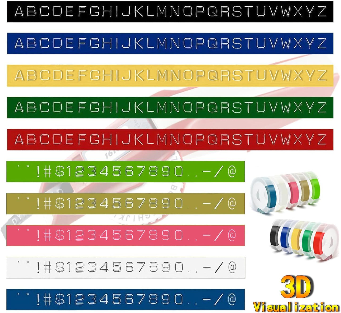 Replacement 3D Embossing Labels Tape Compatible with Dymo Embossing Label Maker DIY Manual Label Printer,1/4''x 9.8',10 Colours Plastic Organizer Embossing Label Makers 1610 Tape 10 Rolls