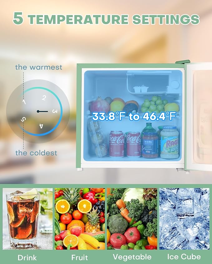 Upstreman 1.7 Cu.ft Mini Fridge with Freezer, Dorm Essentials, Adjustable Thermostat, Energy Saving, Low Noise, Single Door Compact Refrigerator for Dorm, Office, Bedroom, Mint Green-FR17