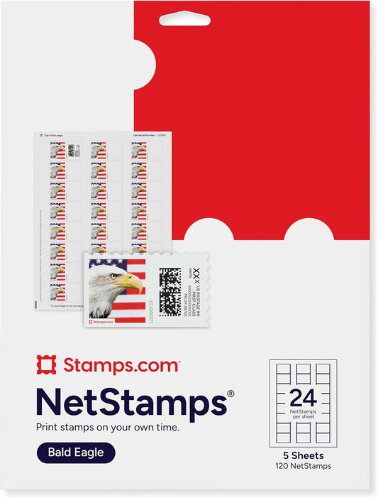 Bald Eagle NetStamps 1200-Pack (50 Sheets) Printable Postage Labels (Stamps.com Subscription Required) - Print Approved Postage - Inkjet & Laser Printers - Business, Personal, Home