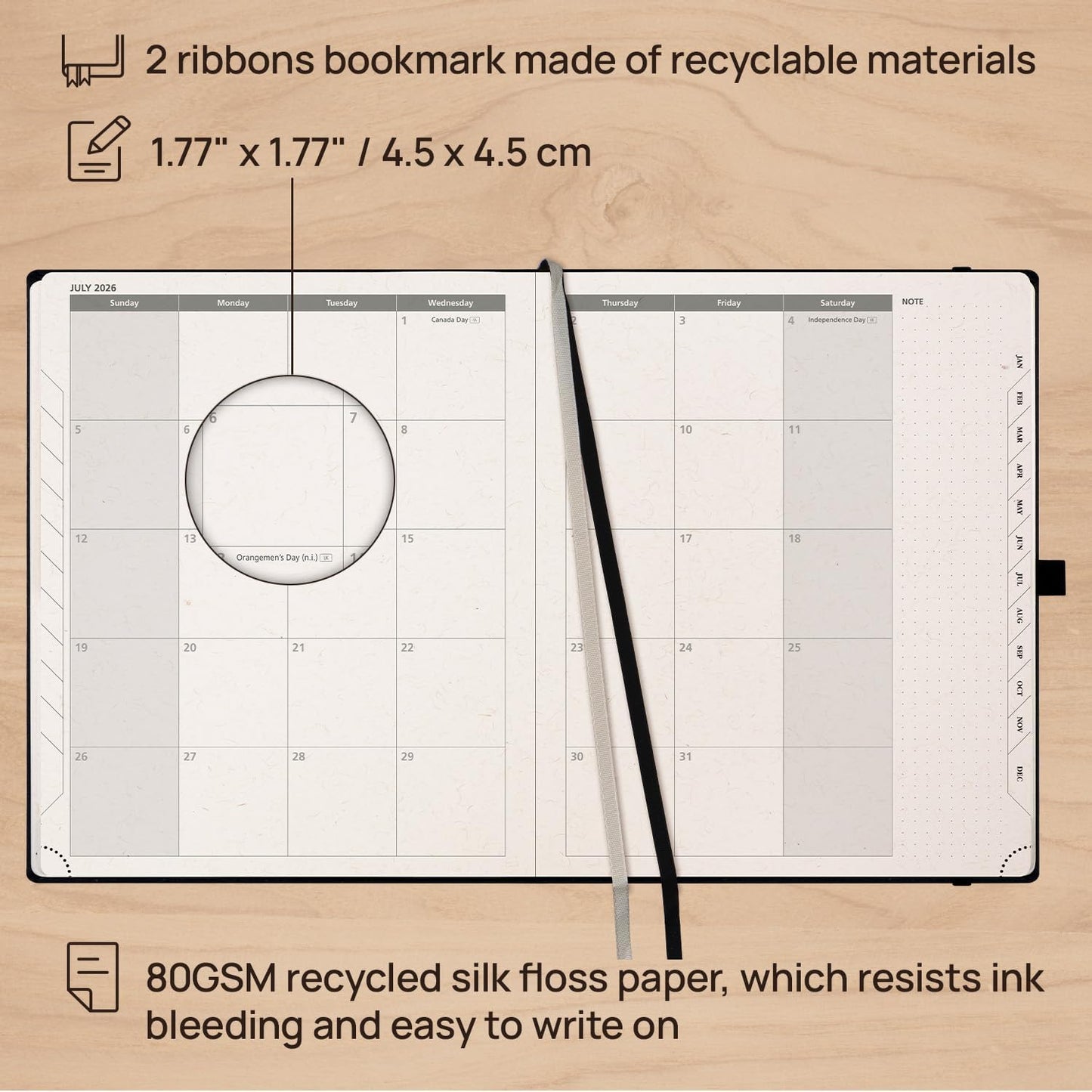 POPRUN 2026 Planner - 2026 Recycled Weekly Planner[8.5''x 10.5''- Italian Regenrated Leather Hard Cover] with Hourly Schedule & Vertical Weekly Layout, Monthly Tabs, Inner Pocket - Black Grey